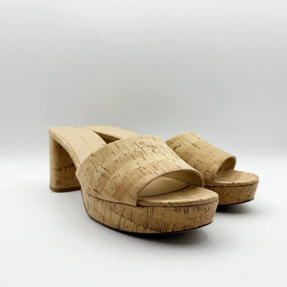 Veronica Beard Womens Dali Cork Heels Size 11 M Tan Leather Cork Platform NIB